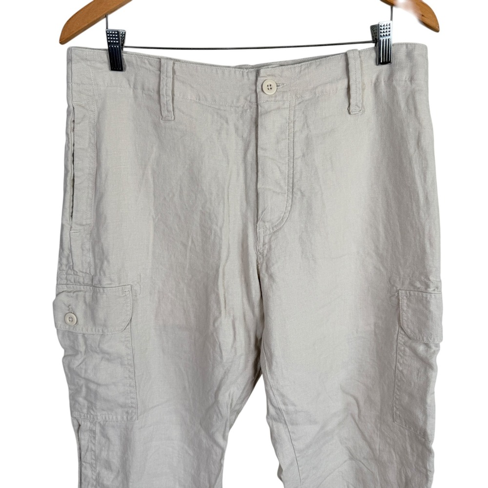 Vintage‎ Banana Republic 100% Linen Cargo Pants Mens 34x31 Beige Straight Leg